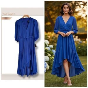 Just...Taylor Royal Blue High-Low Wrap Dress